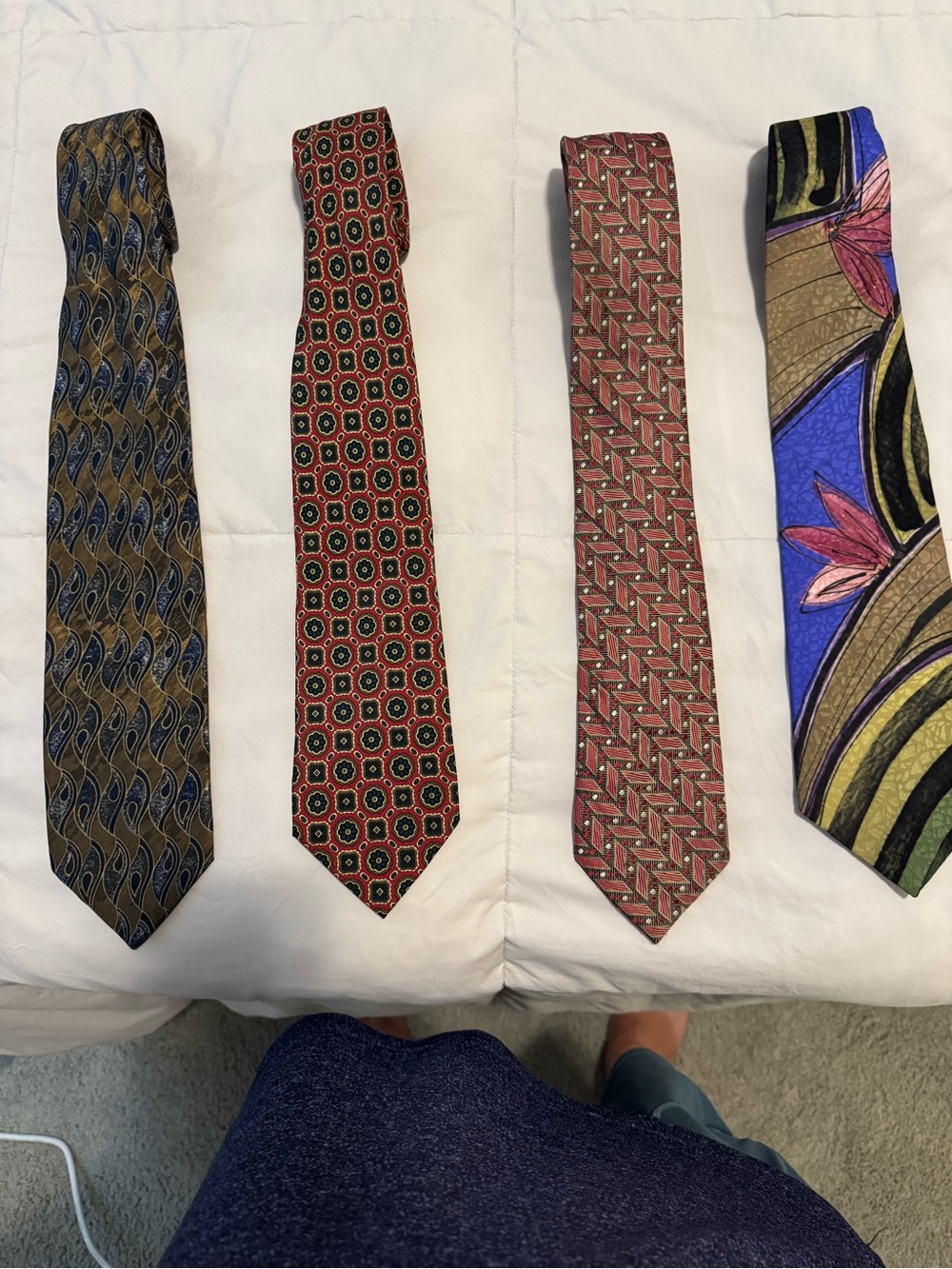 Men's Patterned Necktie Set - Blue, Red, Brown, Multicolor